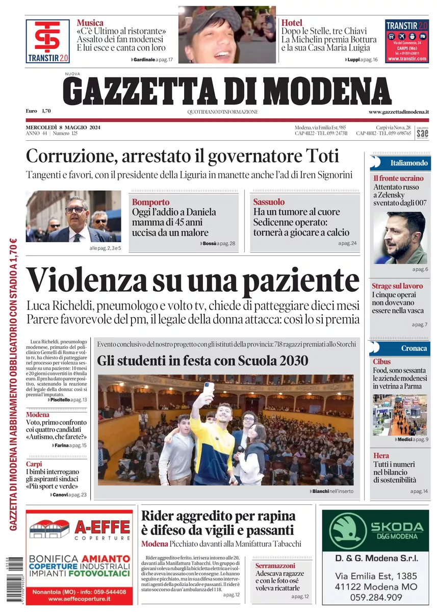 Prima-pagina-gazzetta di modena-oggi-edizione-del-2024-05-08